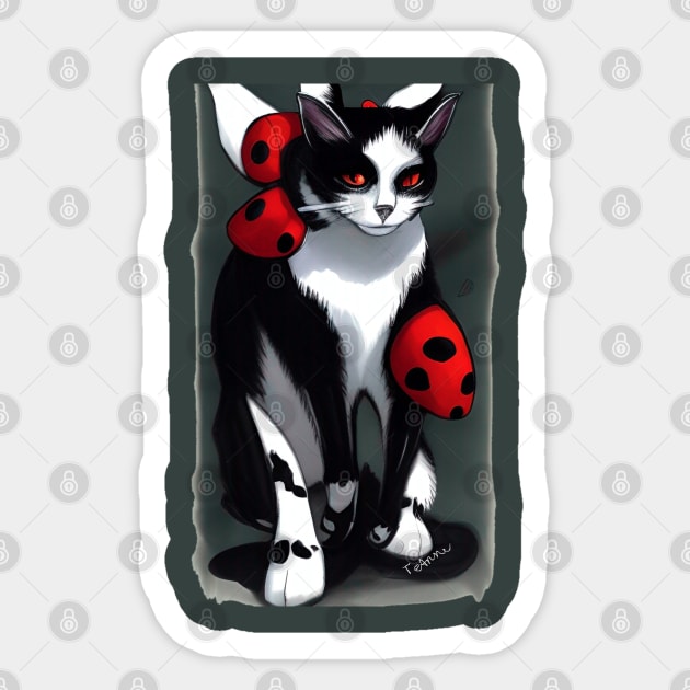 Cute Tuxedo Cat with Ladybugs Copyright TeAnne Sticker by TeAnne